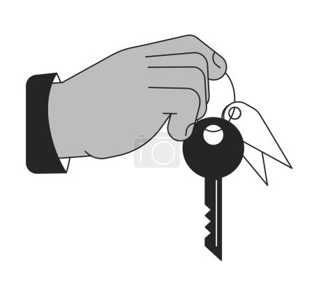 Illustration for Giving key flat line vector spot illustration. Handing house key 2D cartoon flat line monochromatic hand for web UI design. Concierge, Real estate agent hand editable isolated outline hero image - Royalty Free Image