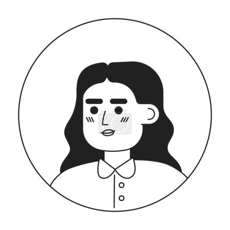 Ilustración de Mujer joven bonita con pelo rizado monocromo plana cabeza de carácter lineal. Camisa de cuello blanco. Esquema editable dibujado a mano icono de la cara humana. Dibujos animados 2D vector spot avatar ilustración para la animación - Imagen libre de derechos