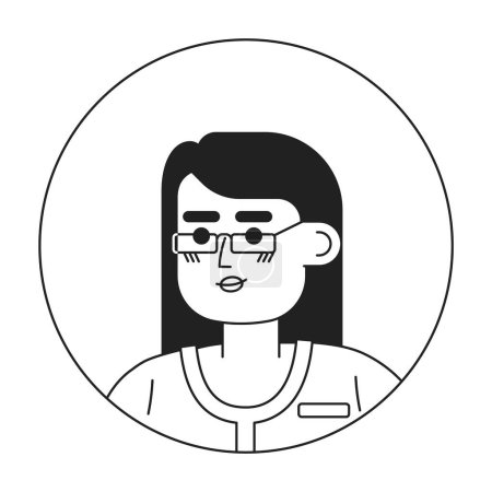 Illustration for Pretty asian lady with glasses monochrome flat linear character head. Long straight haircut. Editable outline hand drawn human face icon. 2D cartoon spot vector avatar illustration for animation - Royalty Free Image
