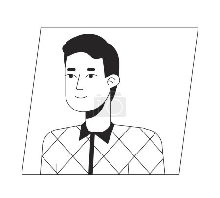 Ilustración de Sonriente hombre caucásico en la camisa de dibujos animados blanco negro icono de avatar. Retrato de usuario de carácter 2D editable, ilustración plana lineal. Perfil facial vectorial. Esquema persona cabeza y hombros - Imagen libre de derechos