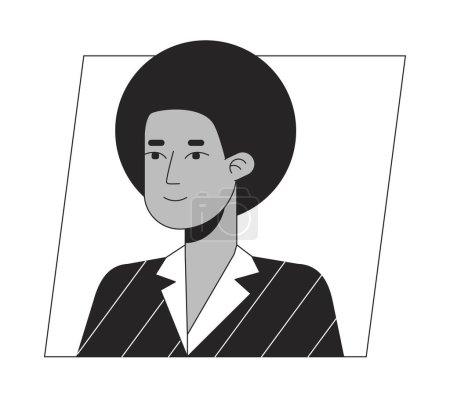 Illustration for Cheerful african american man with curly hair black white cartoon avatar icon. Editable 2D character user portrait, linear flat illustration. Vector face profile. Outline person head and shoulders - Royalty Free Image
