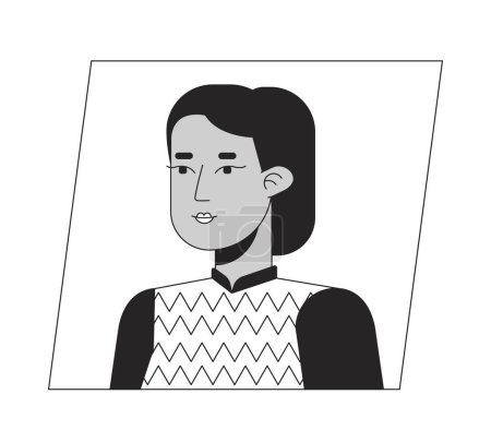 Ilustración de Atractiva chica musulmana con peinado de cola de caballo negro icono de dibujos animados blanco avatar. Retrato de usuario de carácter 2D editable, ilustración plana lineal. Perfil facial vectorial. Esquema persona cabeza y hombros - Imagen libre de derechos