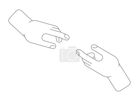 Ilustración de Las manos humanas alcanzando uno hacia el otro objeto vectorial plano monocromo aislado. Dibujo de arte en blanco y negro editable. Ilustración simple del punto del esquema para el diseño gráfico web - Imagen libre de derechos