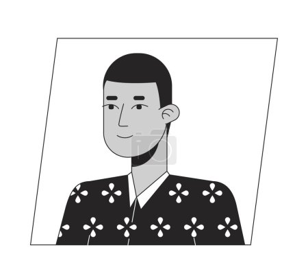 Ilustración de Serious latinamerican short hair man black white cartoon avatar icon. Retrato de usuario de carácter 2D editable, ilustración plana lineal. Perfil facial vectorial. Esquema persona cabeza y hombros - Imagen libre de derechos