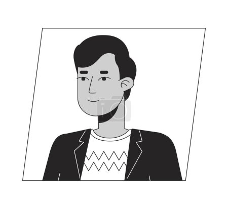 Ilustración de Guapo indio morena hombre negro blanco dibujos animados avatar icono. Retrato de usuario de carácter 2D editable, ilustración plana lineal. Perfil facial vectorial. Esquema persona cabeza y hombros - Imagen libre de derechos