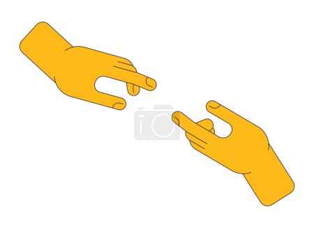 Illustration for Human hands reaching towards each other flat line color isolated vector object. Editable clip art image on white background. Simple outline cartoon spot illustration for web design - Royalty Free Image