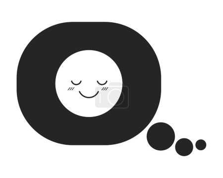 Illustration for Delighted emoji in thought bubble flat monochrome isolated vector icon. Happy emoticon thinking. Editable black and white line art drawing. Simple outline spot illustration for web graphic design - Royalty Free Image