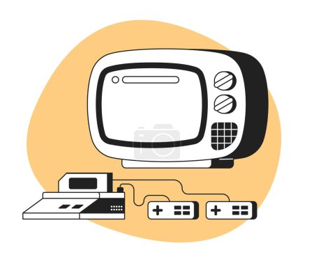 Illustration for Wireless games controller monochrome vector spot illustration. TV and joysticks for playing games 2D flat bw cartoon object for web UI design. Isolated editable hand drawn hero image - Royalty Free Image