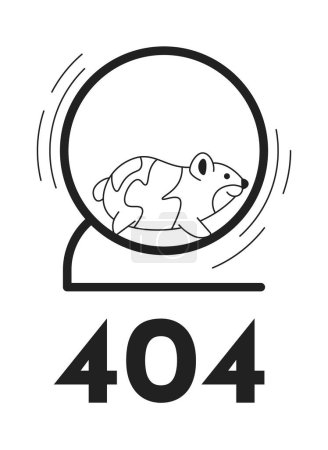 Téléchargez les illustrations : Mignon hamster rapide fonctionnant dans la roue noir blanc erreur 404 message flash. Monochrome état vide ui design. Page introuvable popup dessin animé image. Concept d'illustration vectorielle à contour plat - en licence libre de droit