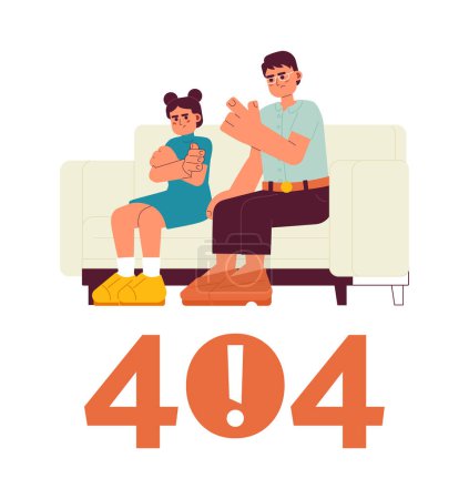 Illustration for Asian parent scolding child error 404 flash message. Angry father disciplining daughter. Empty state ui design. Page not found popup cartoon image. Vector flat illustration concept on white background - Royalty Free Image