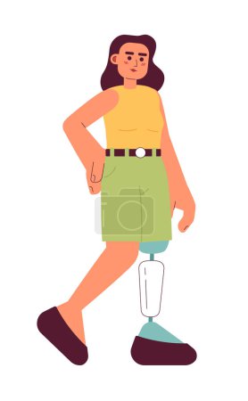 Illustration for Attractive woman with bionic leg prosthesis semi flat color vector character. Editable full body strong lady with prosthetic knees on white. Simple cartoon spot illustration for web graphic design - Royalty Free Image