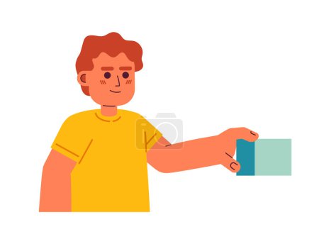 Illustration for Toddler boy holding building block semi flat color vector character. Caucasian child kindergartner playing. Editable half body person on white. Simple cartoon spot illustration for web graphic design - Royalty Free Image