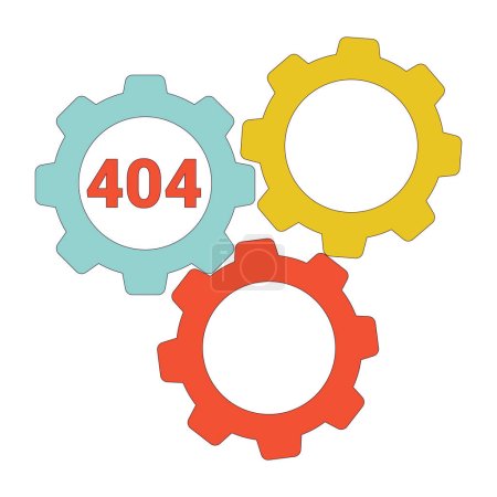 Illustration for Gears cogwheels error 404 flash message. Failure malfunction. Configurations. Empty state ui design. Page not found popup cartoon image. Vector flat illustration concept on white background - Royalty Free Image