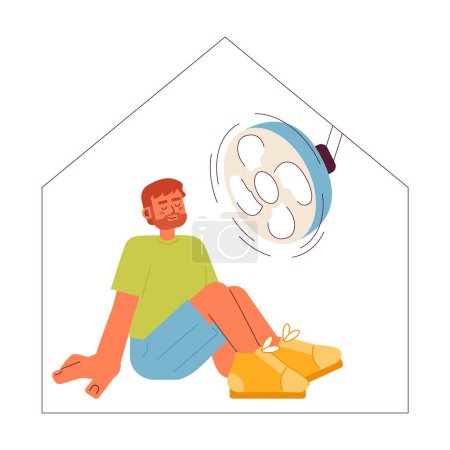 Ilustración de Hombre sentado bajo el ventilador de techo en casa semi plana personaje vector de color. Enfriar el calor en el apartamento. Persona de cuerpo completo editable en blanco. Ilustración simple de dibujos animados para el diseño gráfico web - Imagen libre de derechos