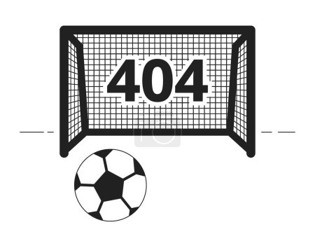 Illustration for Football game black white error 404 flash message. Kicking ball into gate. Monochrome empty state ui design. Page not found popup cartoon image. Vector flat outline illustration concept - Royalty Free Image