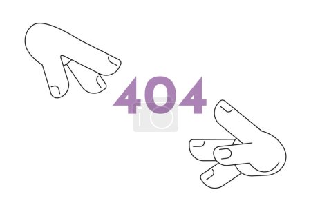 Illustration for Hands reaching to black white error 404 flash message. Empty state ui design. Fingers try to touch. Page not found popup cartoon image. Vector flat illustration concept on white background - Royalty Free Image