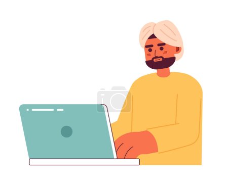 Illustration for Brunette indian man with dark beard in turban semi flat color vector character. Editable half body office worker on white. Simple cartoon spot illustration for web graphic design - Royalty Free Image