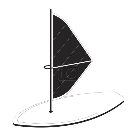 Illustration for Windsurfing board flat monochrome isolated vector object. Wind surfing sailing equipment. Editable black and white line art drawing. Simple outline spot illustration for web graphic design - Royalty Free Image