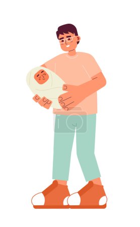 Ilustración de Papá asiático vinculación con bebé semi plana vector de color caracteres. Padre sosteniendo un bebé recién nacido envuelto. Editable gente de cuerpo completo en blanco. Ilustración simple de dibujos animados para el diseño gráfico web - Imagen libre de derechos