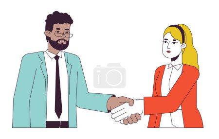 Illustration for Negotiating business people flat line vector spot illustration. Leaders colleagues 2D cartoon outline characters on white for web UI design. Networking event editable isolated color hero image - Royalty Free Image