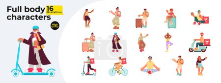 Illustration for Active people semi flat color vector characters bundle. Leisure yoga. Travel. Editable full body people in different poses on white. Simple cartoon spot illustrations collection for web graphic design - Royalty Free Image