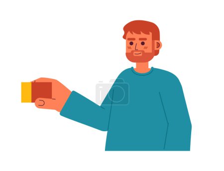 Illustration for Happy bearded dad holding constructor cube semi flat color vector character. Male parent in daycare. Editable half body person on white. Simple cartoon spot illustration for web graphic design - Royalty Free Image