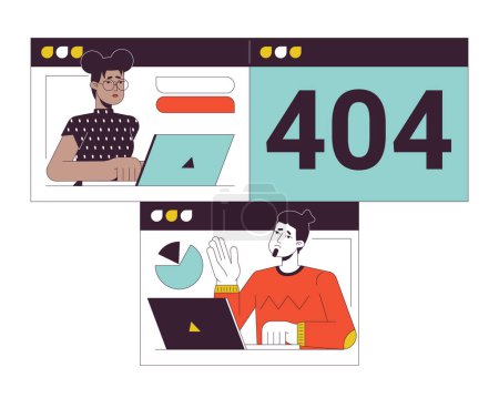 Illustration for Camera failed on online meeting error 404 flash message. Poor internet connectivity. Empty state ui design. Page not found popup cartoon image. Vector flat illustration concept on white background - Royalty Free Image