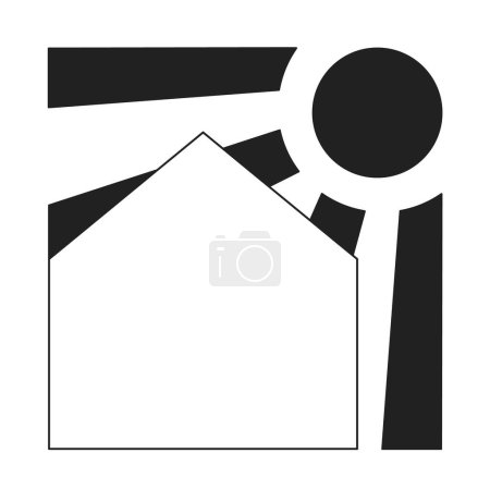 Illustration for Home under summer heat monochrome flat vector object. Keeping house cool in extreme heat. Editable black and white thin line icon. Simple cartoon clip art spot illustration for web graphic design - Royalty Free Image