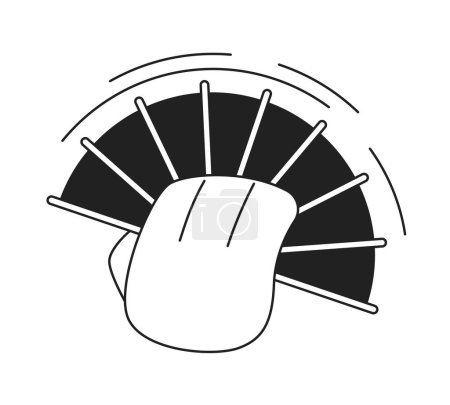 Ilustración de Mano con ventilador plegable enfriamiento monocromático plano vector carácter mano. Abanico ondulante. Descanso brisa. Elemento de parte del cuerpo editable en blanco. Simple imagen spot de dibujos animados bw para el diseño gráfico web - Imagen libre de derechos