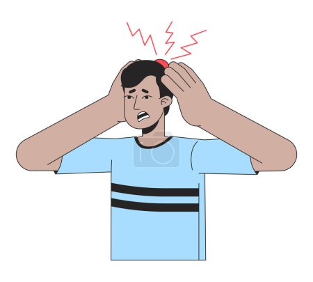 Illustration for Guy touch injury on head flat line color vector character. Editable outline half body frightened man with throbbing pain on white. Simple cartoon spot illustration for web graphic design - Royalty Free Image