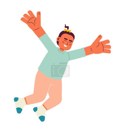 Illustration for Laughing excited toddler girl in air semi flat color vector character. Happy babyhood. Little girl flying. Editable full body person on white. Simple cartoon spot illustration for web graphic design - Royalty Free Image