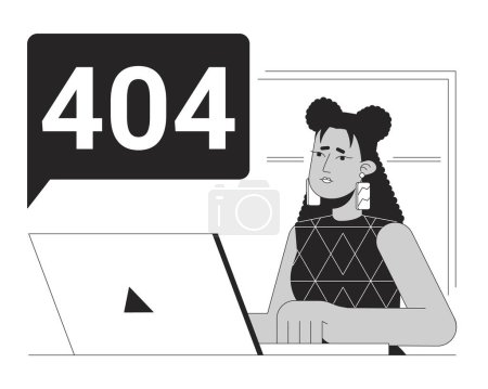 Illustration for Technical failure for remote worker black white error 404 flash message. Monochrome empty state ui design. Laptop issue. Page not found popup cartoon image. Vector flat outline illustration concept - Royalty Free Image