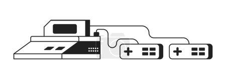 Ilustración de Gamepad vintage con joysticks objeto vectorial plano monocromo. Dispositivo para jugar videojuegos. Editable icono de línea delgada en blanco y negro. Ilustración simple del punto del clip de la historieta para el diseño gráfico web - Imagen libre de derechos