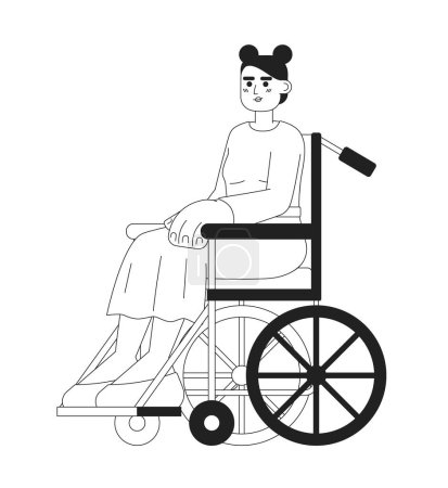 Ilustración de Joven mujer caucásica en silla de ruedas monocromático carácter vector plano. Editable línea delgada persona de cuerpo completo con discapacidad en blanco. Simple imagen spot de dibujos animados bw para el diseño gráfico web - Imagen libre de derechos