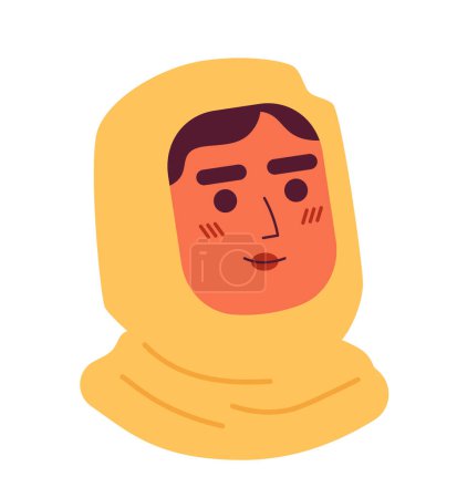 Téléchargez les illustrations : Femme musulmane en hijab tête de personnage vecteur semi plat. Icône avatar de dessin animé modifiable. Émotion du visage. Illustration de taches colorées pour la conception graphique web, animation - en licence libre de droit