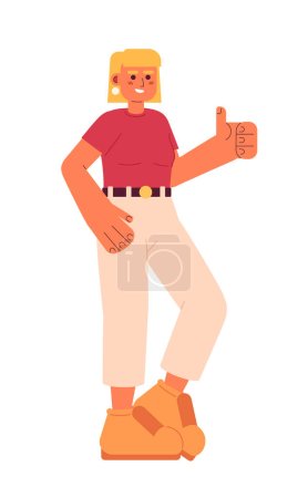 Illustration for Attractive blonde woman show thumb up semi flat color vector character. Editable full body woman in trendy outfit on white. Simple cartoon spot illustration for web graphic design - Royalty Free Image