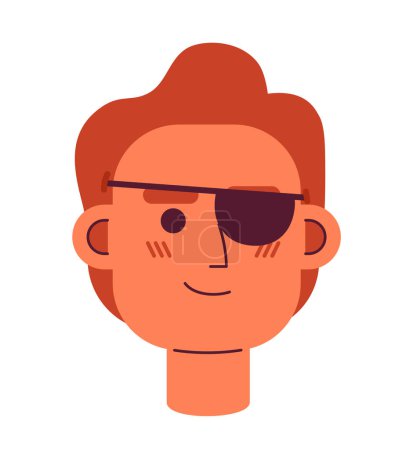 Illustration for Cute red haired young man with pirate blindfold semi flat vector character head. Editable cartoon avatar icon. Face emotion. Colorful spot illustration for web graphic design, animation - Royalty Free Image