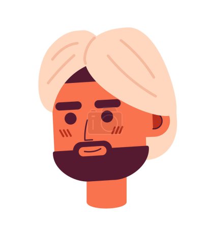 Téléchargez les illustrations : Charmant Indien à tête de vecteur semi plate turban. Icône avatar de dessin animé modifiable. Émotion du visage. Illustration de taches colorées pour la conception graphique web, animation - en licence libre de droit