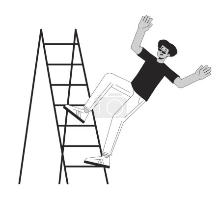 Ilustración de Hombre joven cae de escalera escalera línea plana negro blanco vector carácter. Esquema editable cuerpo completo chico perplejo en blanco. Ilustración puntual aislada de dibujos animados simples para diseño gráfico web - Imagen libre de derechos