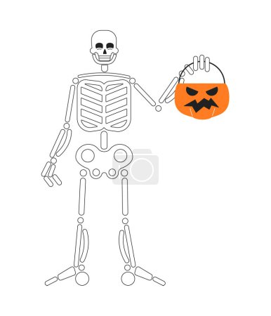 Ilustración de Feliz halloween esqueleto monocromo concepto vector spot ilustración. Helloween caramelo cubo 2D plana bw personaje de dibujos animados para el diseño de interfaz de usuario web. Esqueleto truco aislado editable mano dibujado héroe imagen - Imagen libre de derechos