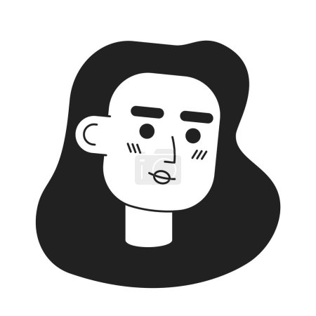 Illustration for Pretty caucasian woman with long brunette hair monochrome flat linear character head. Editable outline hand drawn human face icon. 2D cartoon spot vector avatar illustration for animation - Royalty Free Image