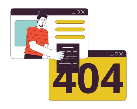 Illustration for Unhappy man hands over blank to browse window error 404 flash message. Remote work. Empty state ui design. Page not found popup cartoon image. Vector flat illustration concept on white background - Royalty Free Image