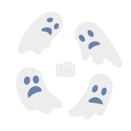 Illustration for Spooky ghosts semi flat colour vector object. Halloween haunted house spirits. Spooky boo. Editable cartoon clip art icon on white background. Simple spot illustration for web graphic design - Royalty Free Image