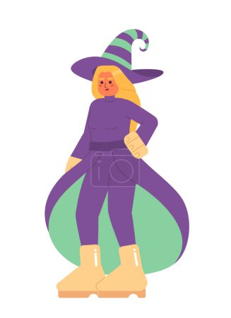 Illustration for Halloween wicked witch semi flat color vector character. Woman halloween costume. Spooky fairytale. Editable full body person on white. Simple cartoon spot illustration for web graphic design - Royalty Free Image