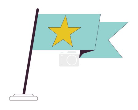 Illustration for Green flag waving flat line color isolated vector object. Achieve success. Flag with star winning. Editable clip art image on white background. Simple outline cartoon spot illustration for web design - Royalty Free Image