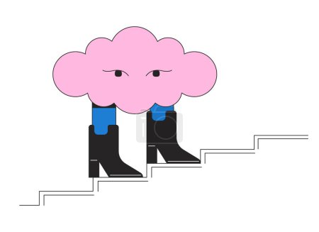 Ilustración de Nube surrealista caminando en botas de línea plana concepto vector punto ilustración. Personaje del contorno de dibujos animados Cumulus 2D en blanco para el diseño de interfaz de usuario web. Sueño alucinación editable aislado color héroe imagen - Imagen libre de derechos
