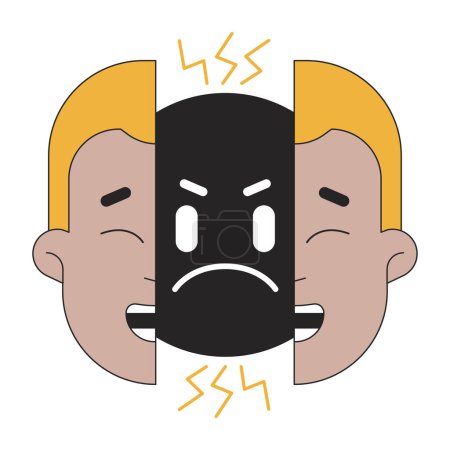 Illustration for Two faced flat line concept vector spot illustration. Hypocrite fake guy split face 2D cartoon outline character on white for web UI design. Bipolar disorder editable isolated color hero image - Royalty Free Image