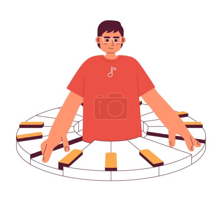 Illustration for Musician playing on piano keyboards flat concept vector spot illustration. Creative hobby. Inspired young man 2D cartoon character on white for web UI design. Isolated editable creative hero image - Royalty Free Image