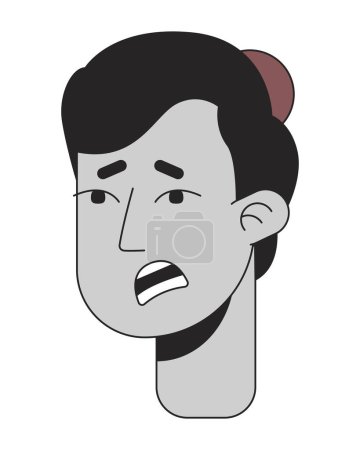 Illustration for Scared man with bruise monochrome flat linear character head. Head trauma. Editable outline hand drawn human face icon. 2D cartoon spot vector avatar illustration for animation - Royalty Free Image