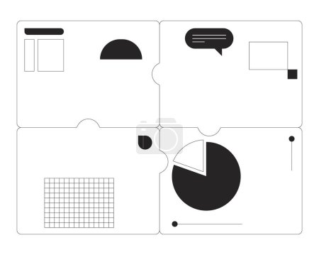 Illustration for 4 puzzle piece presentation slides flat monochrome isolated vector object. Business data analytics. Editable black and white line art drawing. Simple outline spot illustration for web graphic design - Royalty Free Image